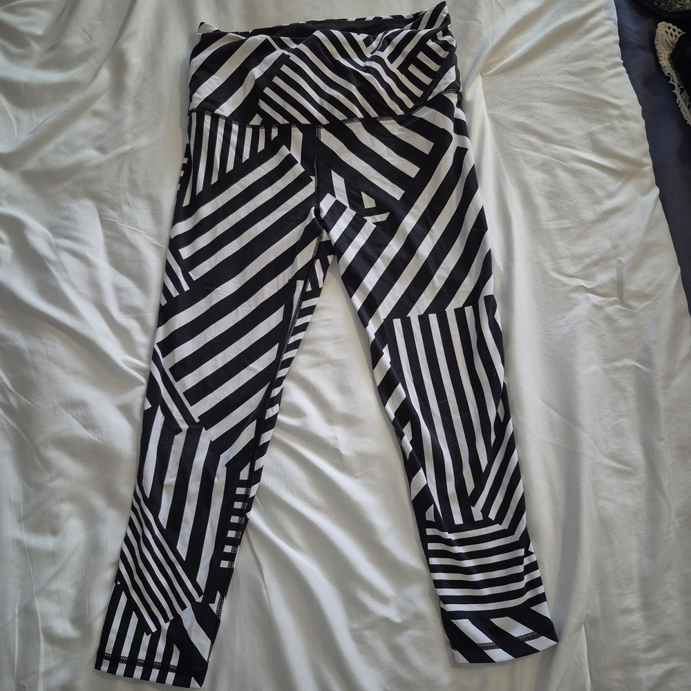 Victoria K Black and White Striped Leggings